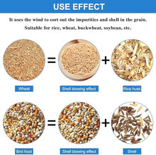 Cereal Sheller, Bird Feed Shell Blower, Electric Grain Cleaning Winnower Machine, Stainless Steel Grain Separator with Adjustable Speed Fan for Millet, Miscellaneous Grains.