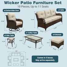 SAILARY Patio Furniture Set, 12PCS Outdoor Wicker Conversation Set with 6" Thick Cushions, High Back Rattan Sofa & Swivel Rocker Chairs, Weather Resistant Olefin Fabric for Garden, Poolside, Beige