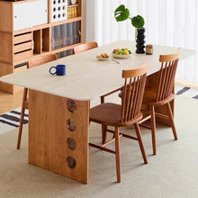 HEAIQI Coffee Table Travertine Rock Plate Dining Table Solid Wood Simple Restaurant Service