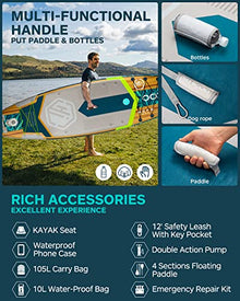HICOO Inflatable Paddle Board with Kayak Seat, Double Blade Paddle, Waterproof Bag - Wooden Dark Blue