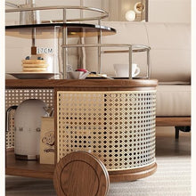 DINBOZ26X Living Room Table Simple Household Corner Several, Living Room Glass Creative Side Several, Small Apartment Movable Trolley Dining Car Outdoor Side Table(Beige)