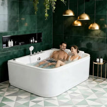 61-in Freestanding Acrylic Whirlpool Tub for 2 People with 16 Jets, LED Lights, Heater, Digital Control, Dual Headrests, Spa Massage Bath