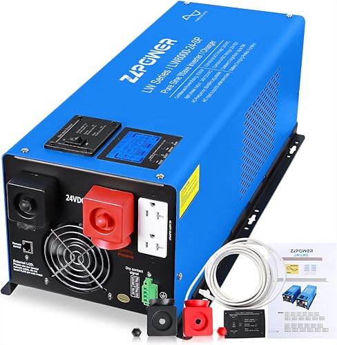 ZLPOWER 6000W Inverter Charger 24 Vdc and 240 Vac Input 120V/240V AC Output Split Phase Low Frequency Peak 18000w Pure Sine Wave Inverter for RV Trailer Camper Home Boat