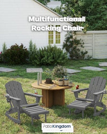 Patio Kingdom 4-Pack Adirondack Rocking Chairs with Retractable Ottoman & Cup Holders, Folding HDPE Patio Rockers for Porch, Deck, Fire Pit, Poly Lumber Outdoor Chairs with Phone Slot, Gray