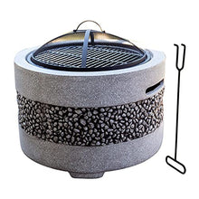 Large 3 in 1 Fire Pit with BBQ Grill Shelf, Edging of Artificial Stone for Outside Patio, Decking, Lava Rocks, Bronze 55 * 46cm