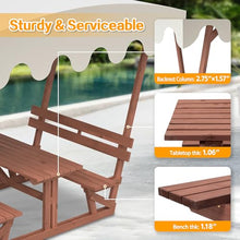 Outdoor Waterproof Solid Wood Picnic Table Set with Removable Canopy – All-Weather 6-Seater Patio Dining Furniture for Backyard, Garden, Deck, Beach & Camping