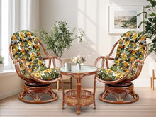 Wickerix Set of 2 Bali Lounge Swivel Rocking Chairs with Floral Cushion and Pelangi Round Coffee Table Natural Rattan Wicker Handmade, Colonial Color