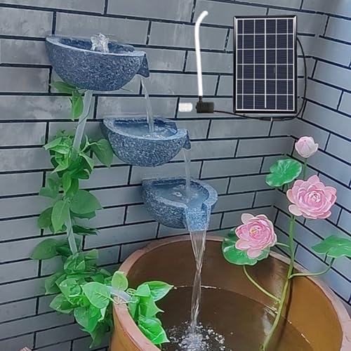 Solar-Powered Wall-Mounted Fountain, Outdoor Water Fountain,Two Right and One Front Resin Pottery, 6W Solar Panel Fountains for Patio Yard