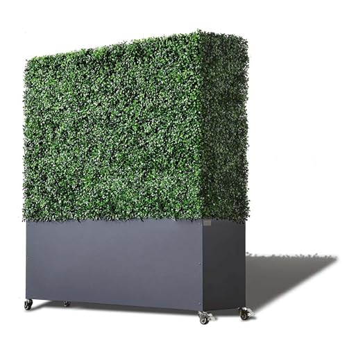 AGPL Upgraded Artificial Hedge Wall with Dark Gray Color Stainless Steel Planter Box and Caster. Moveable Privacy Decorative Wall 48" W x12“D x 51“H …