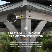Sunjoy 10x12 ft. Wood Gazebo Outdoor Patio Cedar Framed Steel Hardtop Black + Gray Wood