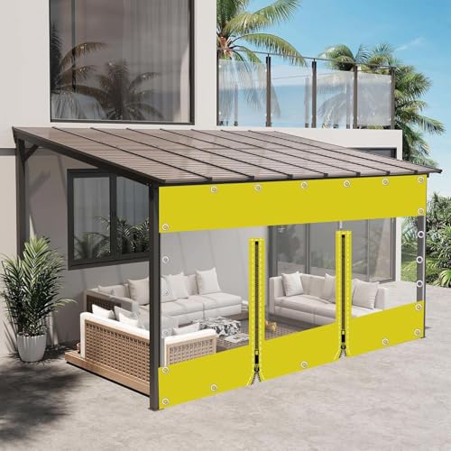 Outdoor Curtains,Yellow Transparent Tarpaulin Side Panels,with Zipper Door,0.3mm PVC Waterproof Clear Tarp Curtains,with Grommets,Pergola Gazebo Patio Rain Curtains,2Zips-3.5×2.1m(11.5 * 6.9ft)