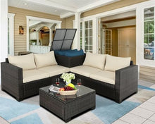 UOPYNE Outdoor Patio Wicker Furniture Set, No Assembly Required All-Weather Rattan Conversation Bistro & Storage Box Glass Top Table for Garden, Porch, Balcony and Deck
