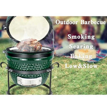 Outdoor Ceramic Grill, BBQ Smoker with Stainless Steel Grid Pan for Backyard Camping & Garden Party, Picnic(Green)