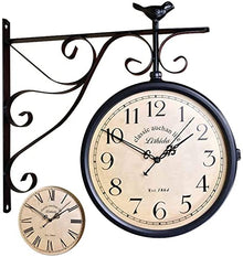 ERTTGWGF Double Sided, Vintage Antique-Look Wall-Mounted Clock with Waterproof Cover for Indoor & Garden, Hanging Décor