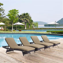 Pemberly Row Modern Rattan Outdoor Chaise, Espresso/Mocha Brown Finish, Set of 4, Water & UV Resistant with Machine-Washable Cushions, Aluminum Frame Patio Lounger for Backyard, Poolside or Deck Use