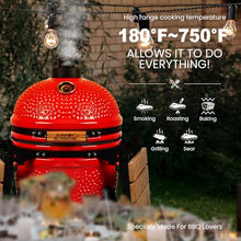 London Sunshine 15-inch Ceramic Kamado Charcoal BBQ Grill & Smoker with Locking Casters, Foldable Side Shelves, Stainless Steel Grates, and Tall Stand (Red)