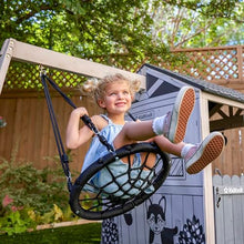 KidKraft Savannah Swing Wooden Outdoor Playhouse with Web Swing and Play Kitchen White/Gray