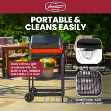 Americana 9325U8.181 Portable Compact Easy Clean 200 Square Inch 3 Heating Zone Electric Cart Grill with Two Folding Tables and Wire Shelf, Red