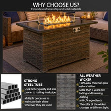 44" Propane Fire Pit Table with Tempered Glass Top, Lid, Brown
