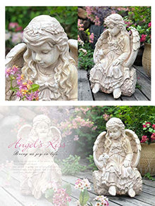 Garden Cherub Statue |Angel Holding A Rabbit,Resin Garden Figurine for Outdoor Home Yard Decor,A-Kissing Cat