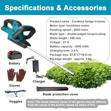 Cordless Hedge Trimmer, Electric Bush Trimmer 18.9 Inches Dual-Action Blades, 3/5" Cutting Capacity Handheld Shrub Pruning Trimmer For Garden, Yard, Lawn, Roadside, Tea Garden,2batteries
