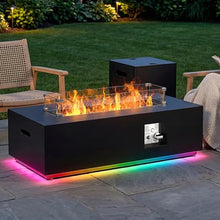 42" Rectangular Outdoor Propane Fire Pit Table with LED for Outside Patio