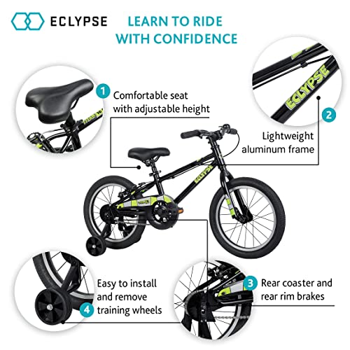 Eclypse Titan Kids Bike 16 Inch with Training Wheels Black