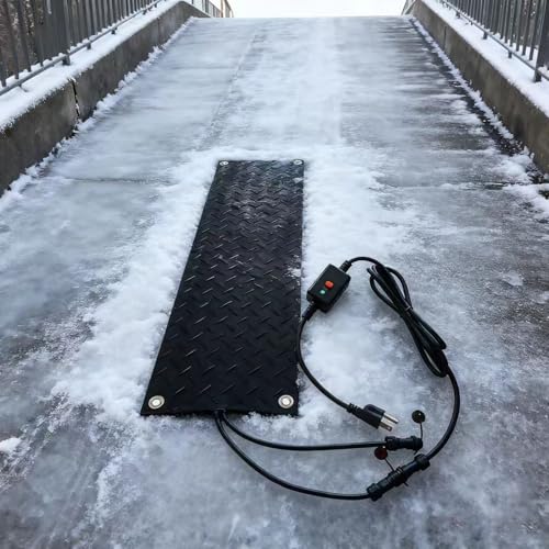 ZRUTIMI Snow-Melting Sidewalk mat, Anti-Slip Rubber Heating mat, with Power Cord, 2-inch/Hour Speed ice and Snow Heating mat, Suitable for Outdoor Staircase Steps, Sidewalk Lanes(50x280cm/20x110in)