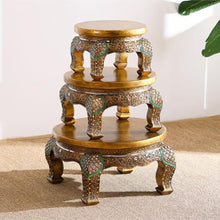 LHHAIUA Ottoman for Bedroom Dorm Hand-Carved Thai Solid Wood Footstool Decorative Shoe Bench Plant Stand Under Desk Footrest(43cm)