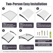 JYJNHOME 48x60 Inch Awning for Door Entrance,Polycarbonate Window Canopy Exterior Overdoor Shelter with Drainage,UV,Rain,Snow,Sun Shade Protection Outdoor Awnings for Outside,Patio,Porch,Deck,House