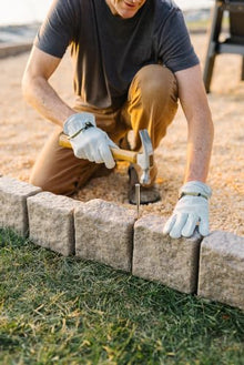 Beuta Landscape Edging | Garden Edging Border | Polyrock Blocks for Lawn Edging, Flower Beds & Yard Edging – 10 Pack | Each Section Has 6 Blocks 48" L x 4" W x 6.5" H | 20 Spikes | Sandstone
