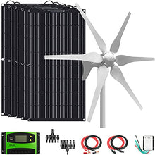 900 Watts 12V Solar Wind Turbine Generator Power Kit: 1pc 400 Watt Wind Turbine + 5pcs 100W ETFE Flexible Mono Solar Panel off grid for roofs RV curvy curface