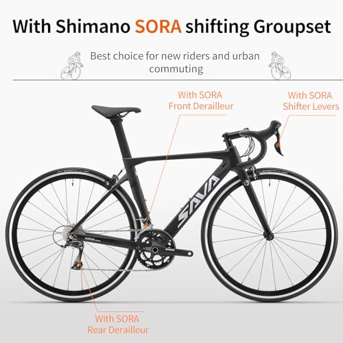 SAVADECK Carbon Road Bike Shimano SORA R3000 18-Speed Derailleur System White