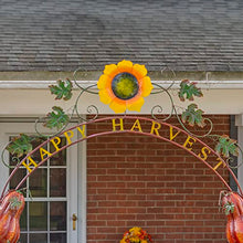 Zaer Ltd. Large Metal Halloween Archway Arbor (Happy Harvest Stacked Pumpkins Metal Arbor)