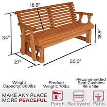 Amish Heavy Duty 800 Lb Roll Back Pressure Treated Porch Glider (4 Foot, Cedar Stain)