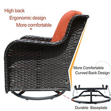 Generic Outdoor Furniture Set 3 Pieces Swivel Rocking Chairs Rattan Wicker Bistro Set with Side Table Orange Red