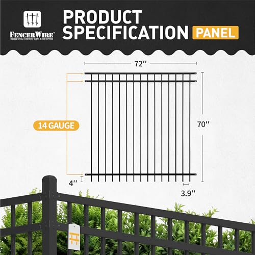 Fencer Wire Heavy Duty Flat Top Fence Barrier Panel 6FT x 6FT Black, Pack of 5