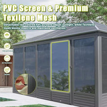 11.2x14.6FT Sunroom, Four Season Solarium Aluminum Hardtop Gazebo with Galvanized Steel Roof, Movable PVC Screen Walls, Sliding Doors, Sun Room Pavilion Gazebo for Patio Deck Backyard, Gray