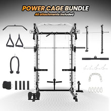 STMHOM Power Cage Smithbar White, 2000 Lbs Power Rack with Cable Crossover System, Multi-Functional Squat Rack with LAT Pulldown for Home Gym