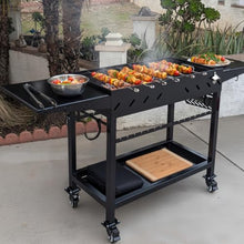 Alpine Cuisine Heavy-Duty Iron Charcoal BBQ Grill with Wheels, Side Shelves, Cast Iron Grates, Bottle Opener, and Lid