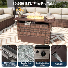 LazySunsets 8 Piece Outdoor Patio Furniture Set with 44'' Fire Pit Table, Outdoor Patio Furniture Set with 4'' Thicken Cushion, Wicker Rattan Outdoor Conversation Set for Backyard & Garden, Beige