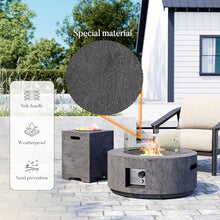 Cosiest Propane Fire Pit with Wind Guard&Tank Cover for Outside, 28 in Round Gas Fire Pits for Outdoor Patio, Certified, 50000 BTU Concrete Rectangle Base with Rain Cover, Free Lava Rocks