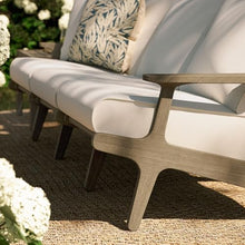 Modway Saratoga Teak Outdoor Patio Sofa in Weathered Gray White – 3 Seater Couch with Weather-Resistant Cushions – Wooden Outdoor Furniture Sofa