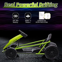 Nasitip 24V Kids Go Kart 300W Motors 9Ah Battery 8MPH Drifting Toy Green