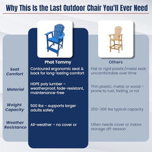 Phat Tommy Tall Adirondack Chair - HDPE Outdoor Furniture - Poly Adirondack Bar Stool - Heavy, Stress Free Furniture for Balcony, Deck, Patio, Front Porch, Blue