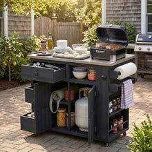 TOPMAX Kitchen Island, Extendable Outdoor Cart 19.3''/28'', Stainless Steel BBQ Grill Table with Storage Drawers, Spice Rack, Perfect for Backyard Party, Cooking and Food Prep, Sleek Black Design