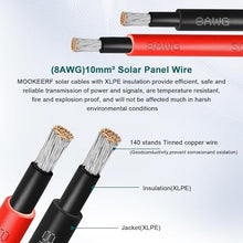 MOOKEERF Solar Panel Extension Cable - 8AWG 150FT Solar Wire with Female & Male Waterproof Connector PV Wire for RV, Photovoltaic Systems, Home, Boat, Solar Panels, Car(150Feet Red + 150Feet Black)