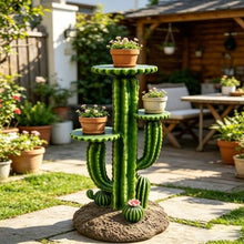 JintianCrafts 32" Cactus Plant Stand with 3 Shelves, Resin Saguaro Cactus Flower Pot Holder, Multi-Tier Succulent Display Rack for Patio, Yard, Lawn, Garden & Outdoor Decor