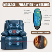 UOPYNE Large Power Lift Recliner Chair for Elderly with Heat and Massage, Electric Lay Flat Reclining Sofa, Blue Leather Home Theater Seat with Remote, Cup Holder and Side Pocket