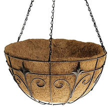 Green Thumb 14" Black Steel Fleur De Lis Finial Hanging Basket Planter with Coco Liner & Chain - Pack of (12)